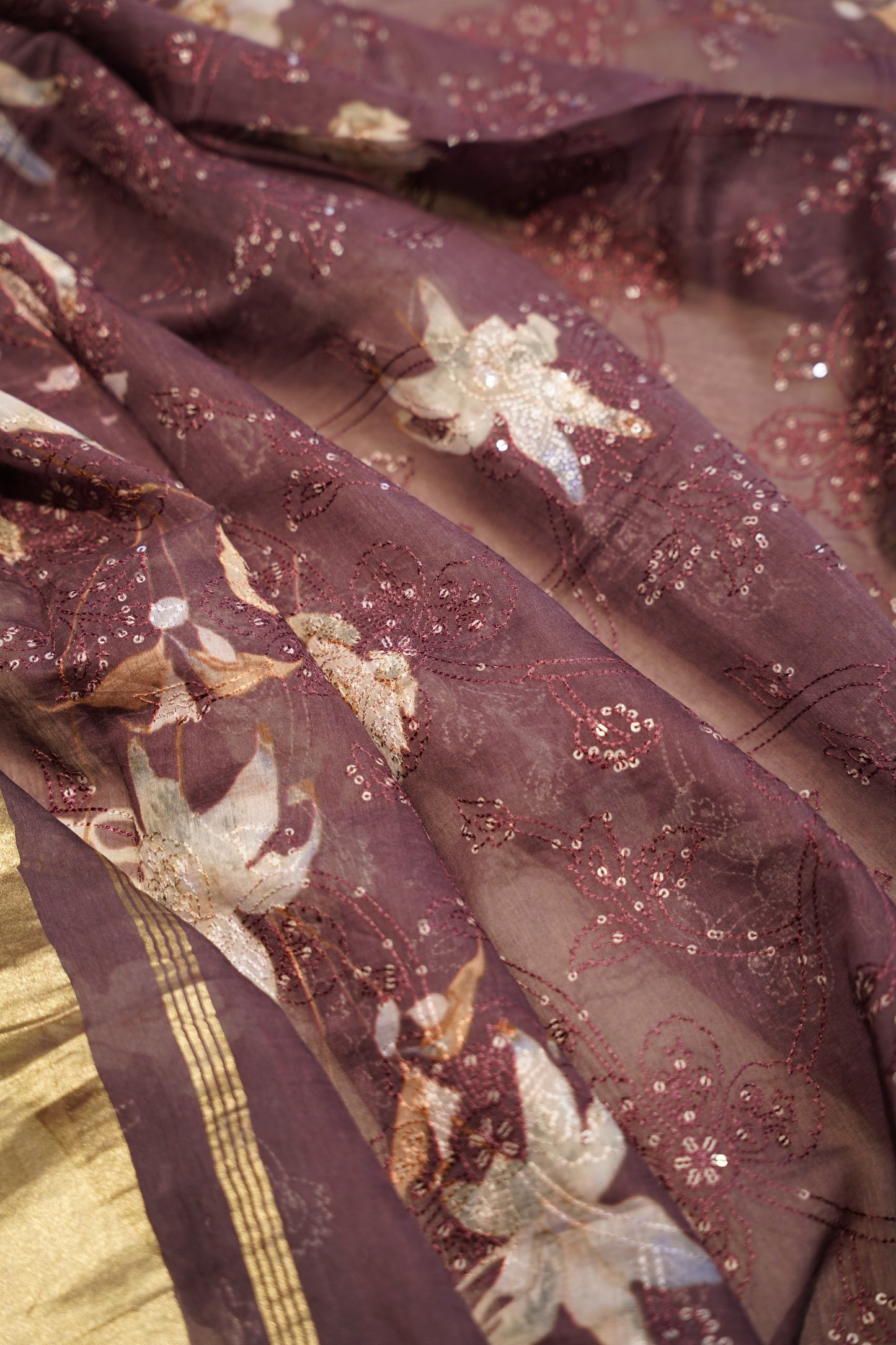 Wine Printed Maheshwari Suit