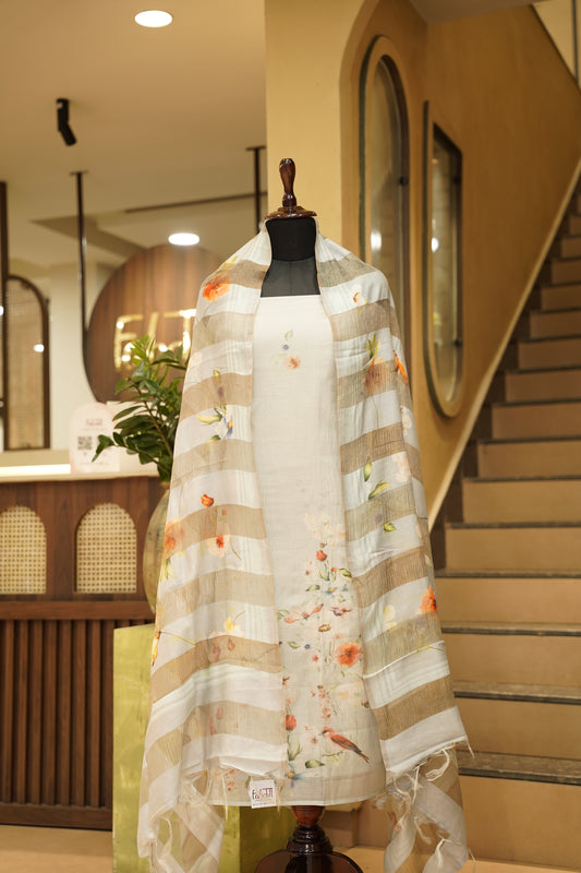 Blue Pure Mul Chanderi Printed Suit