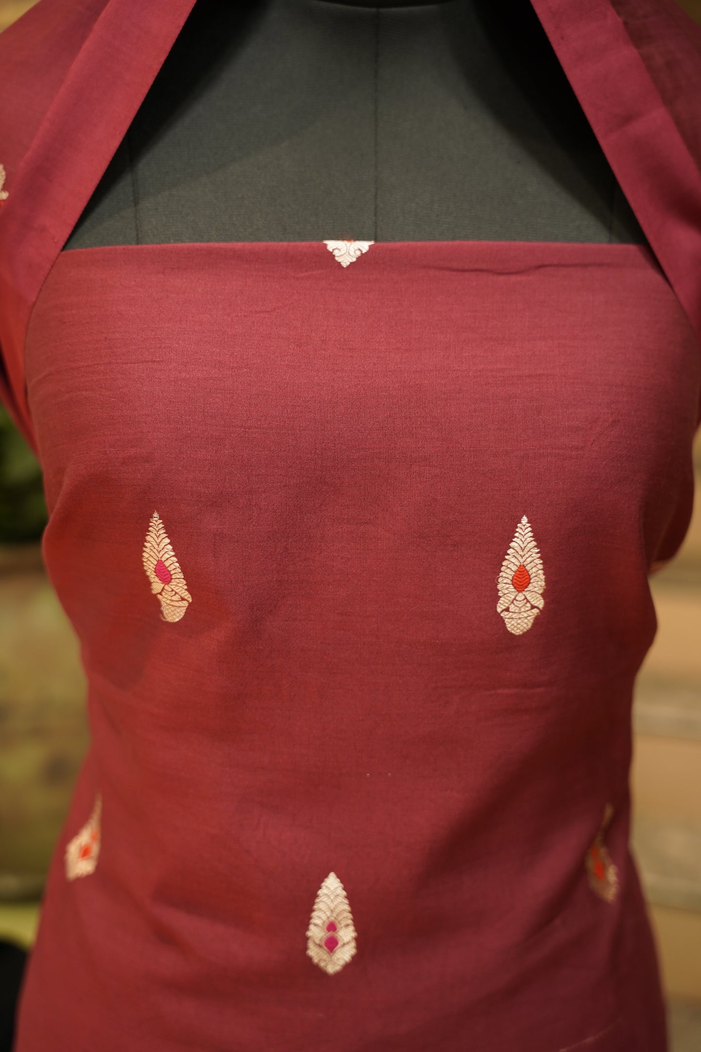 Mehroon Pure Chiniya Silk Banarasi Suit