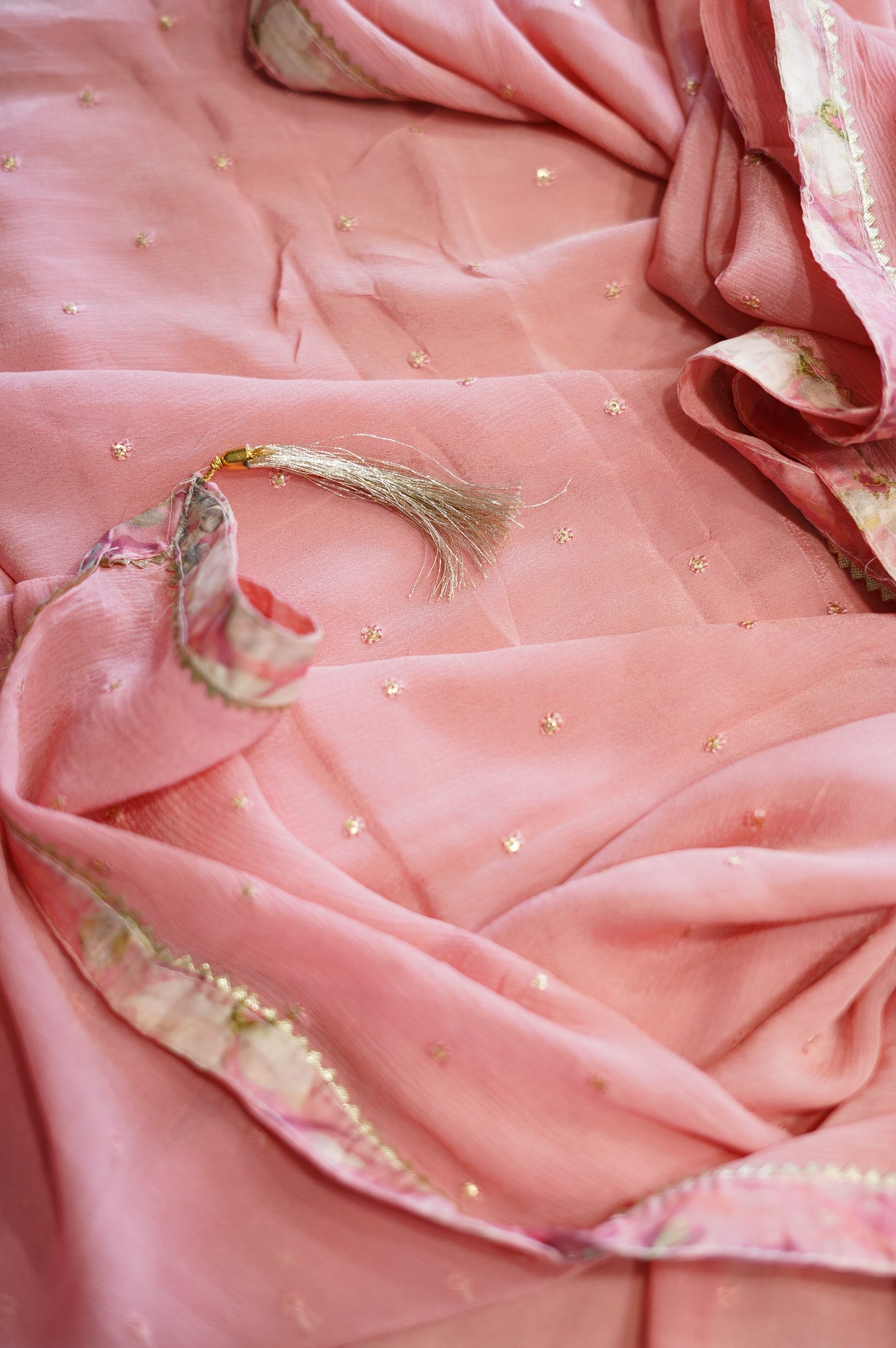 Pink Printed Organza Suit with Handwork