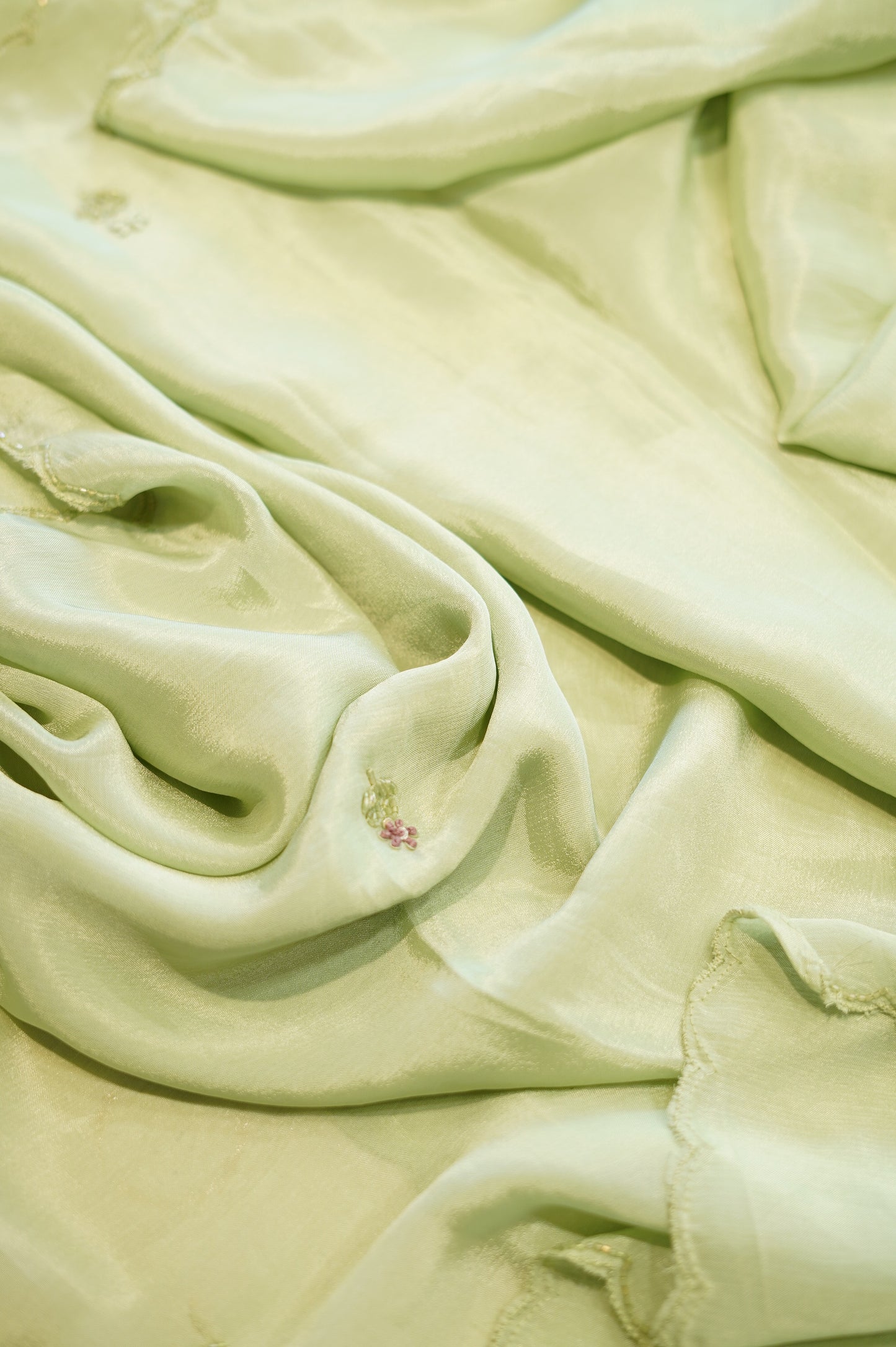 Sea Green Chinon Suit with Handwork