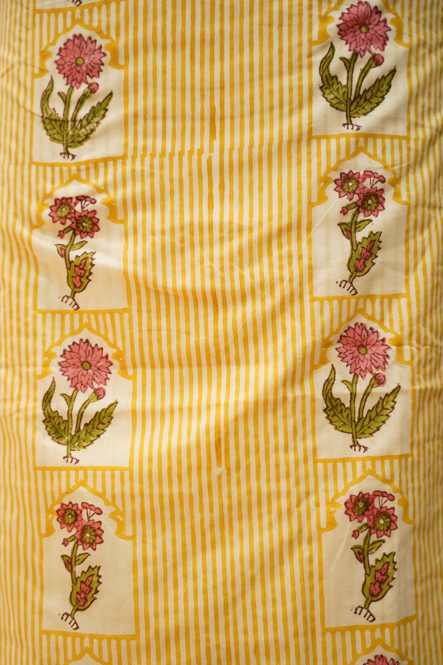 Yellow Pure Cotton Block Printed Suit