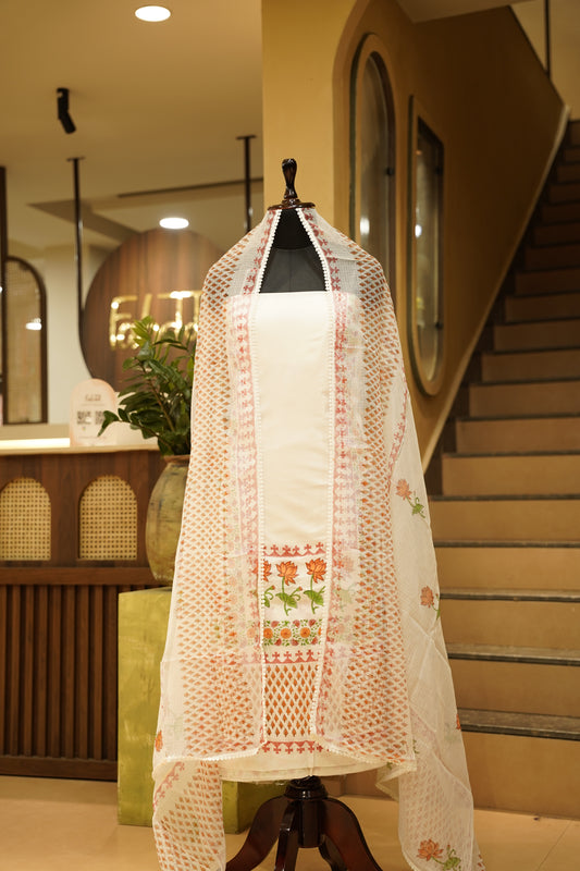 White Pure Cotton Block Printed Suit