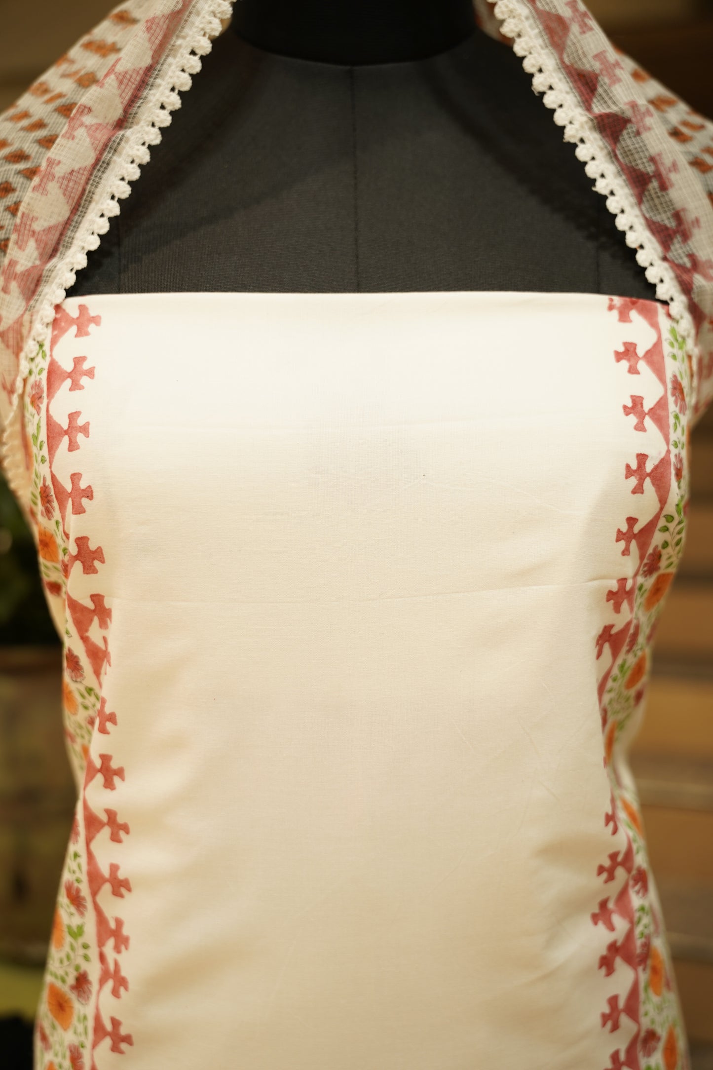 White Pure Cotton Block Printed Suit