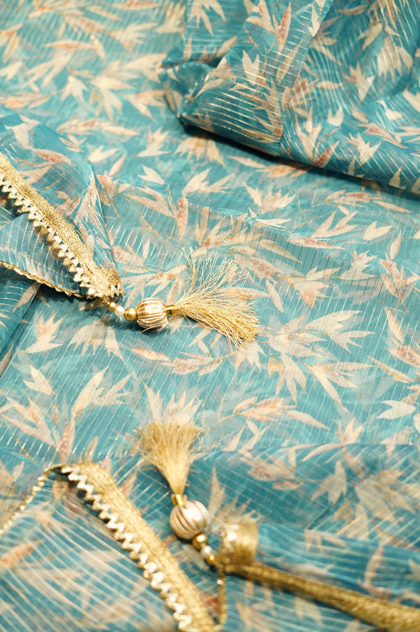 Off White Banarasi Chanderi Suit with Gota Work