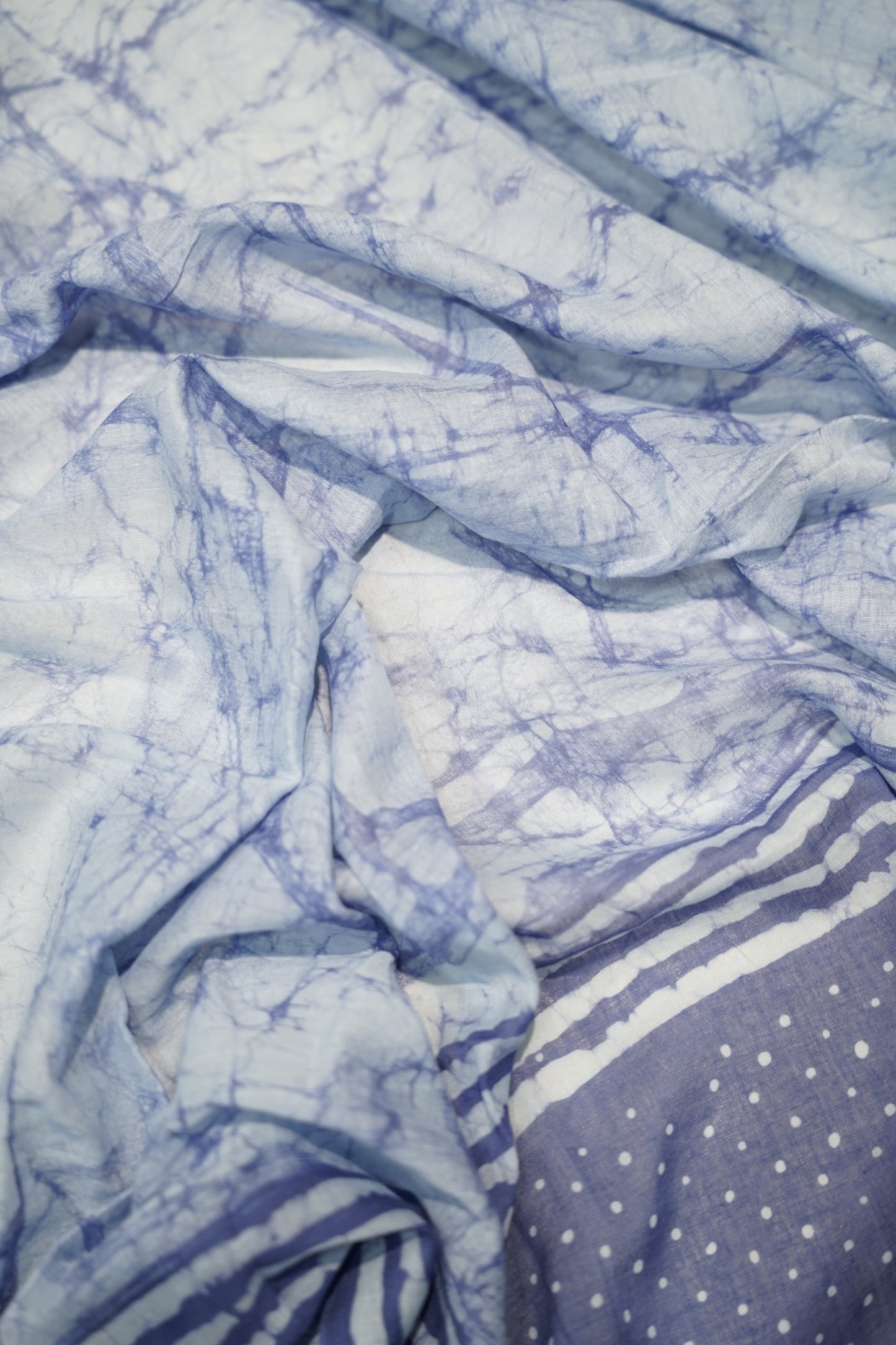 Blue Cotton Cutwork Suit with Batik Print