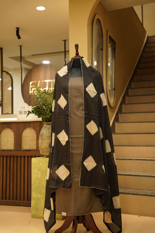 Black Cotton Printed Suit