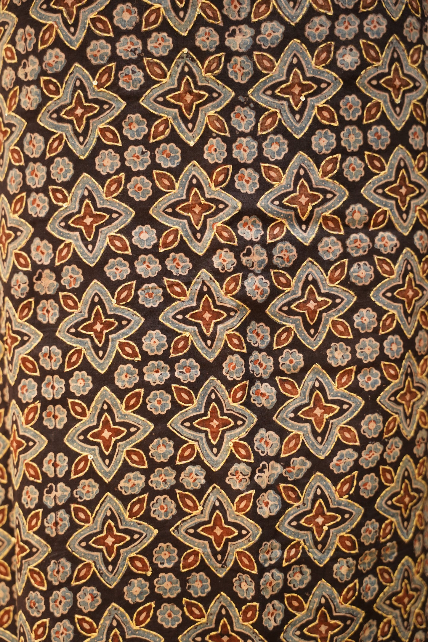 Black Cotton Ajrakh Printed Suit with Katha Embroidery
