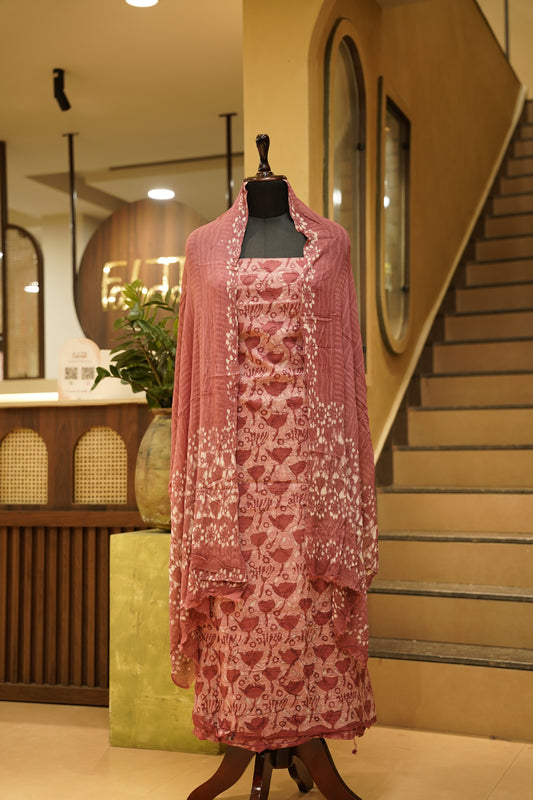 Dusty Pink Cotton Applique Suit wit Daabu Print
