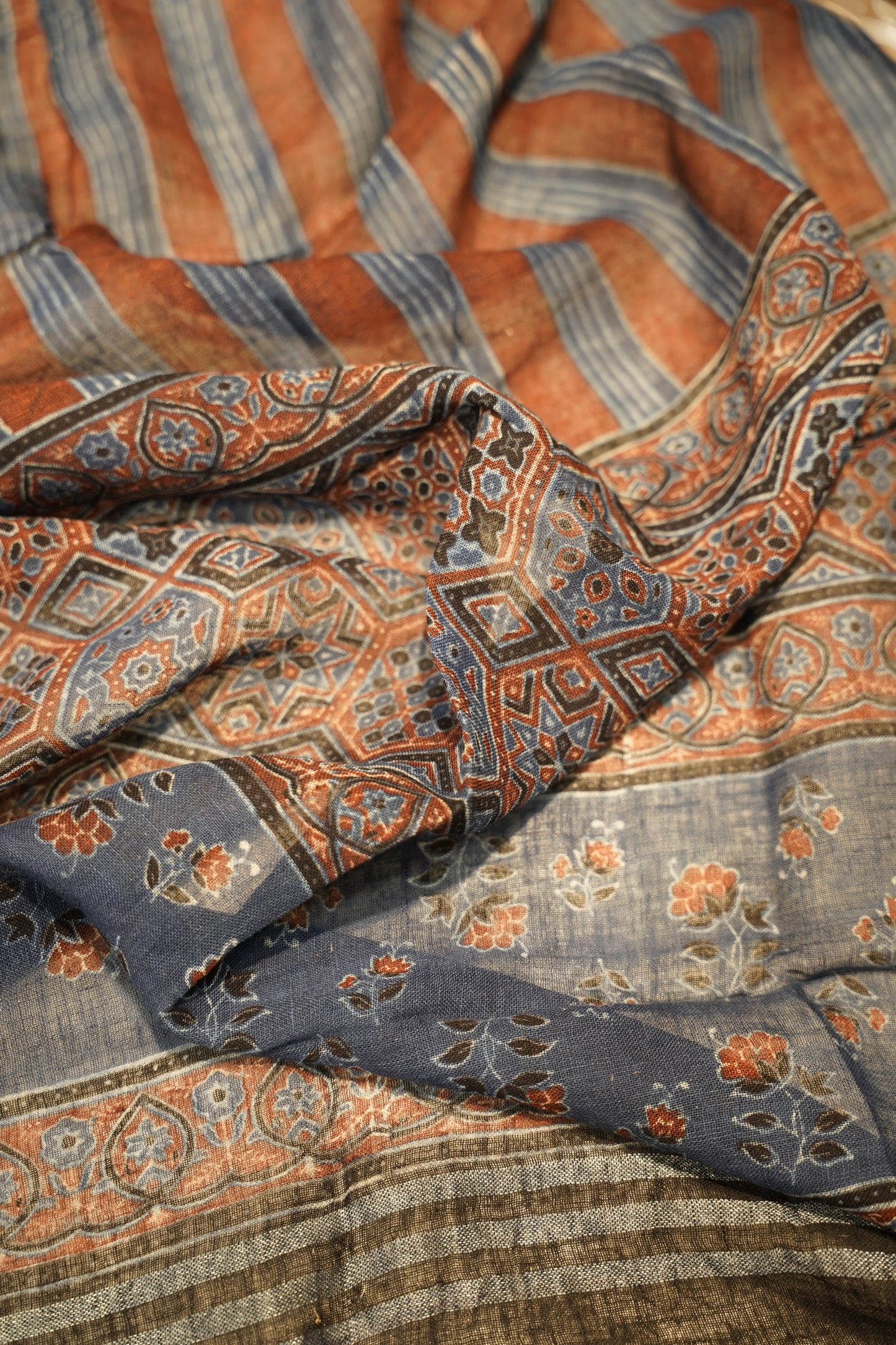 Blue Pure Linen Ajrakh Suit