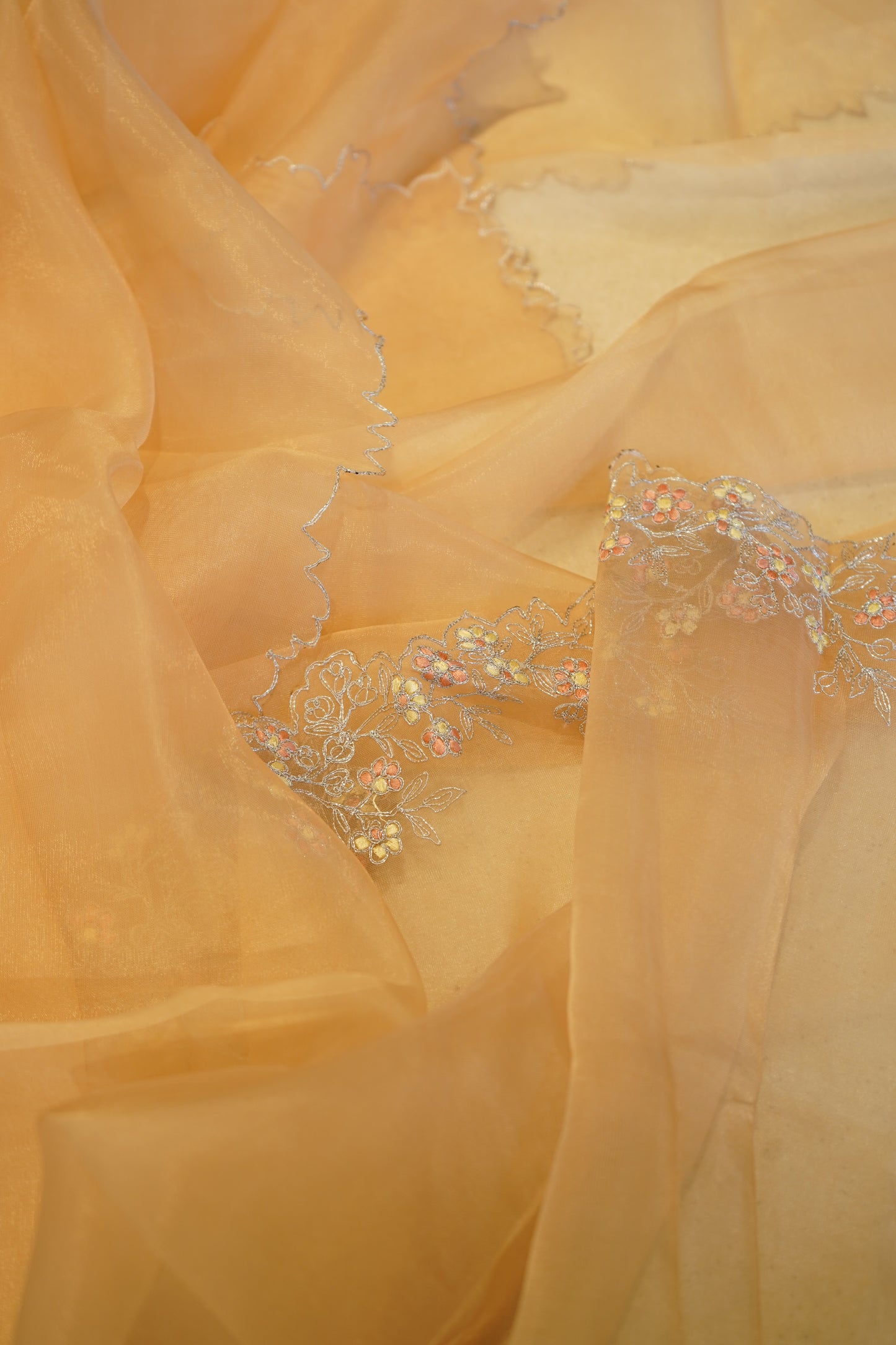 Peach Tissue Suit with Handwork