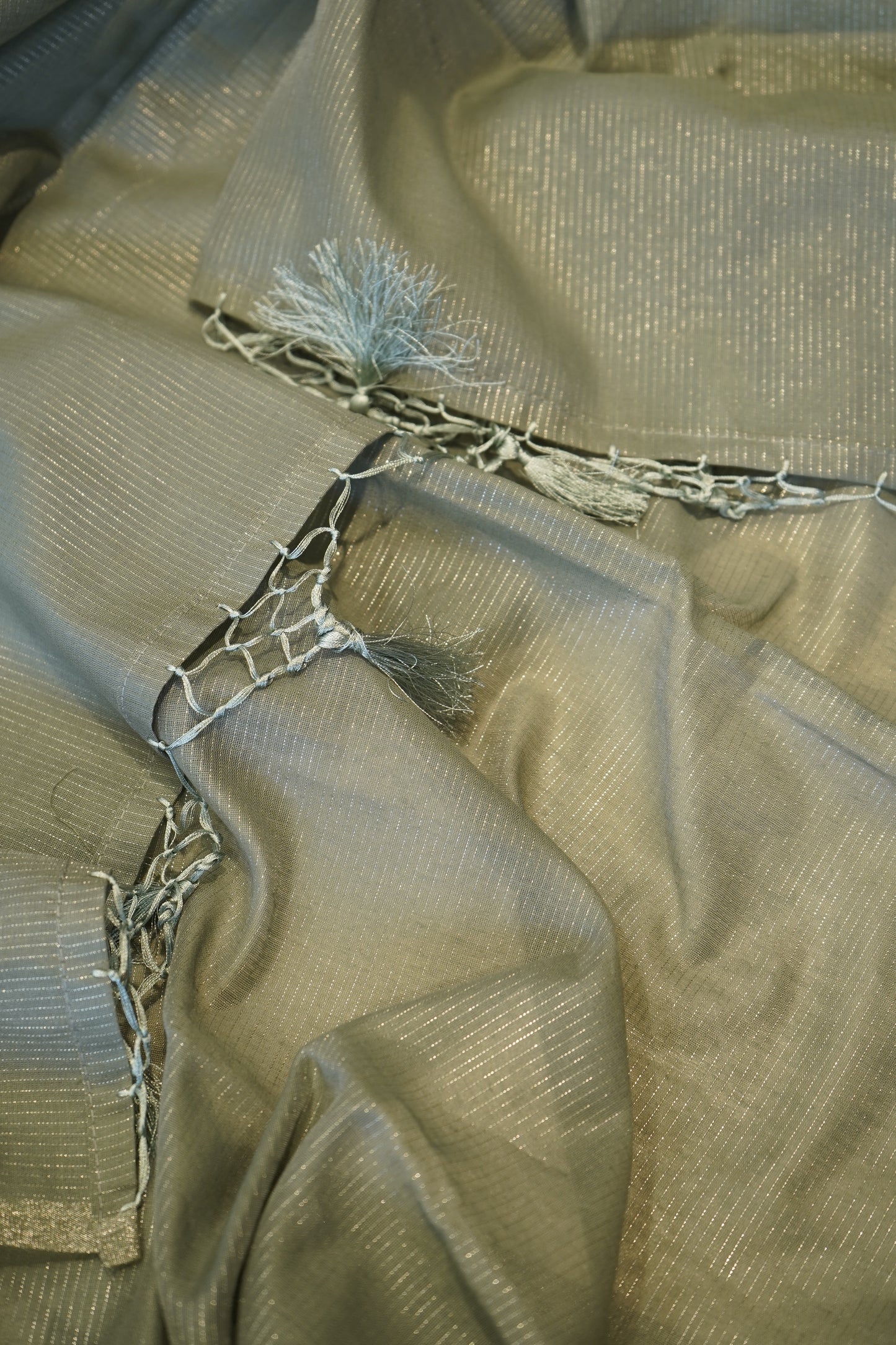 Green Self Chanderi Suit with Handwork