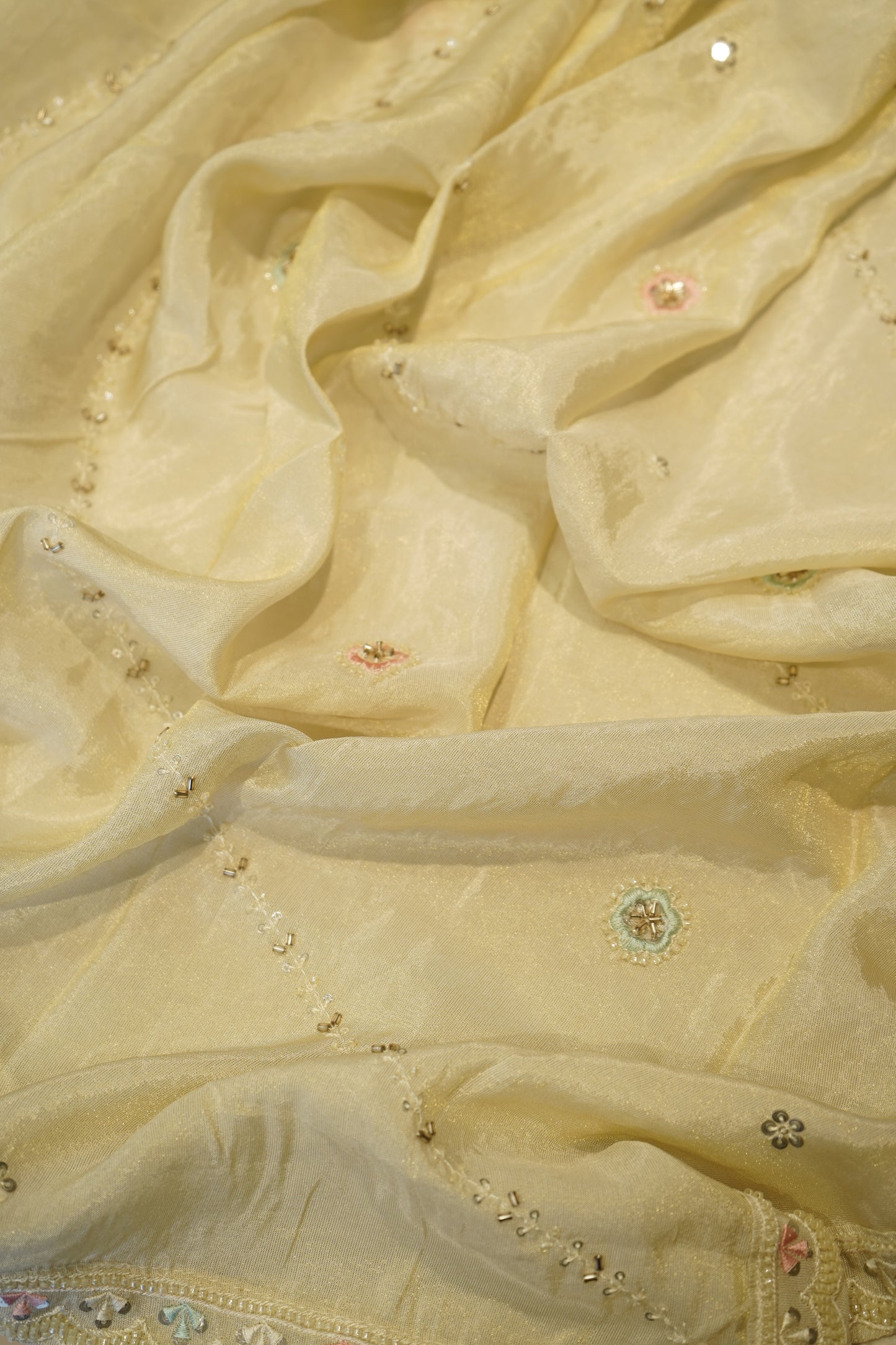 Ivory Tissue Suit with Beads Handwork