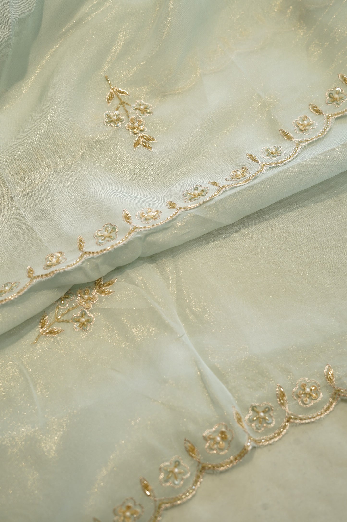 Blue Tissue Organza Suit with Handwork