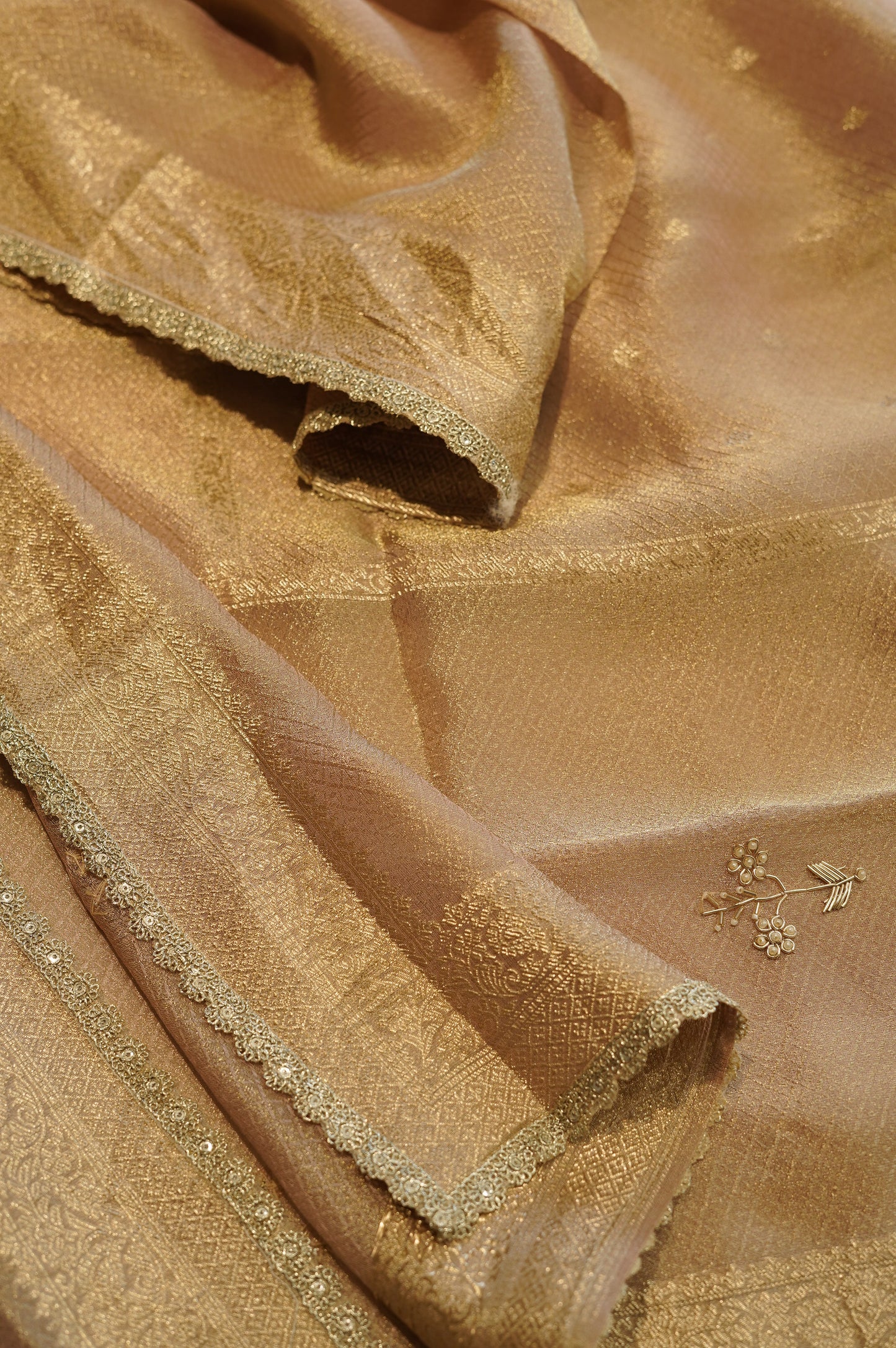 Golden Jaquard Tissue Suit with Handwork