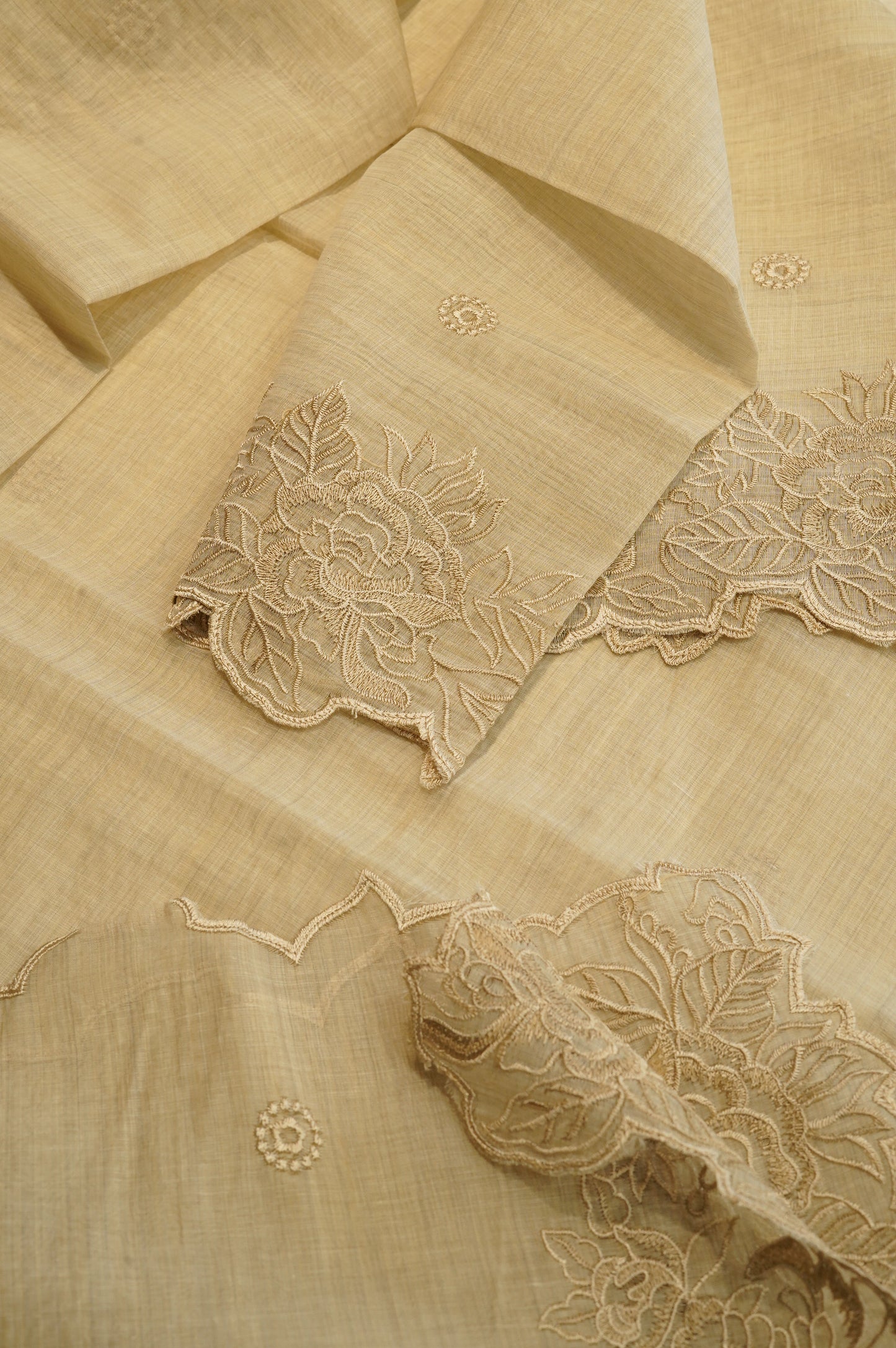 Light Brown Khadi Linen Suit with Applique Work