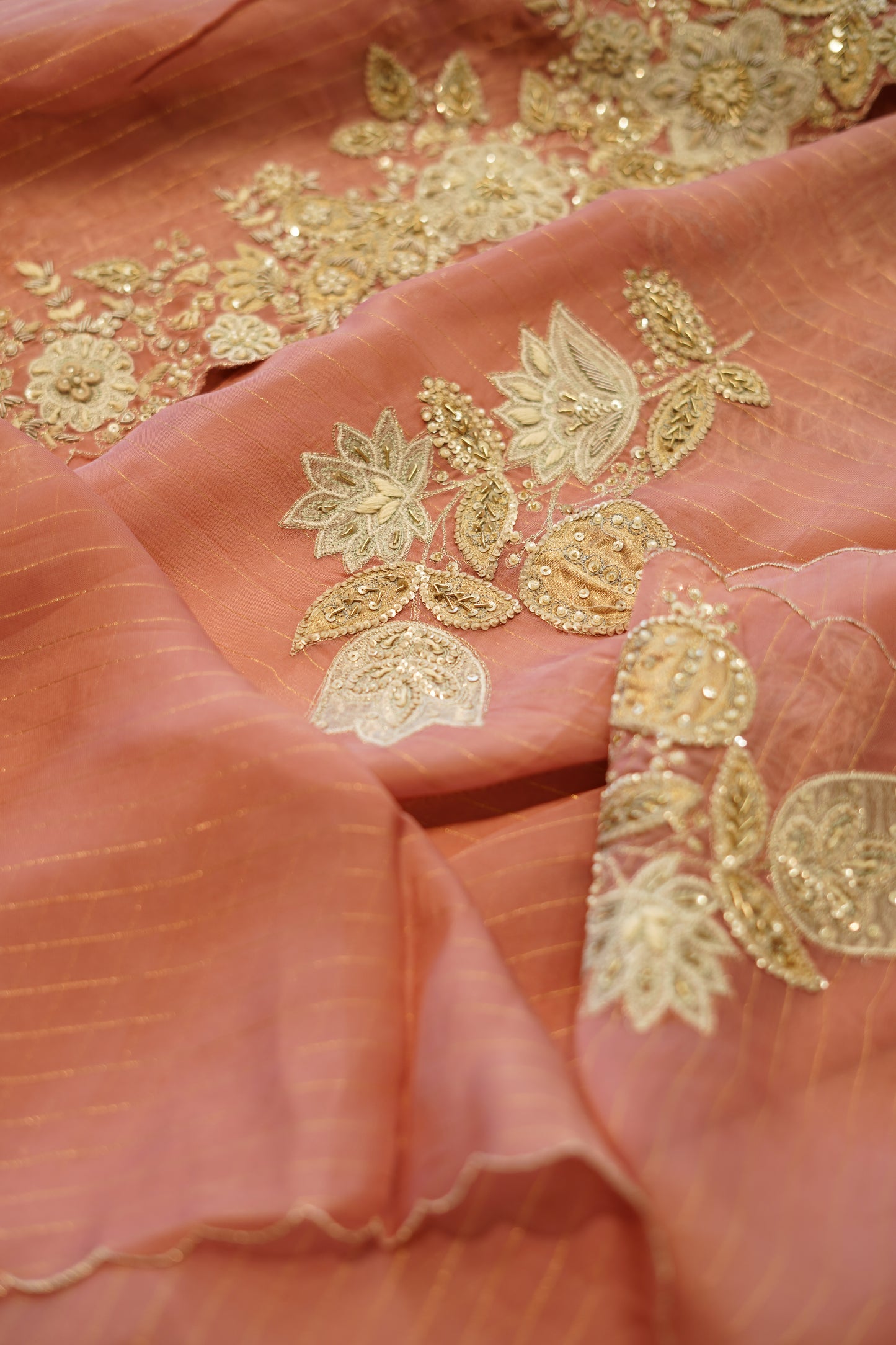 Pink Pure Silk Tissue Suit with Handwork