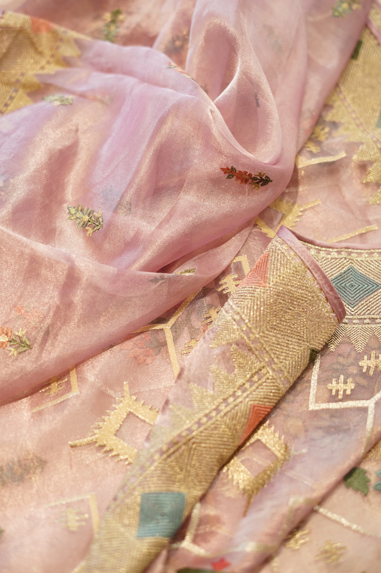 Purple Pure Silk Tissue Suit with Pure Zari Embroidery