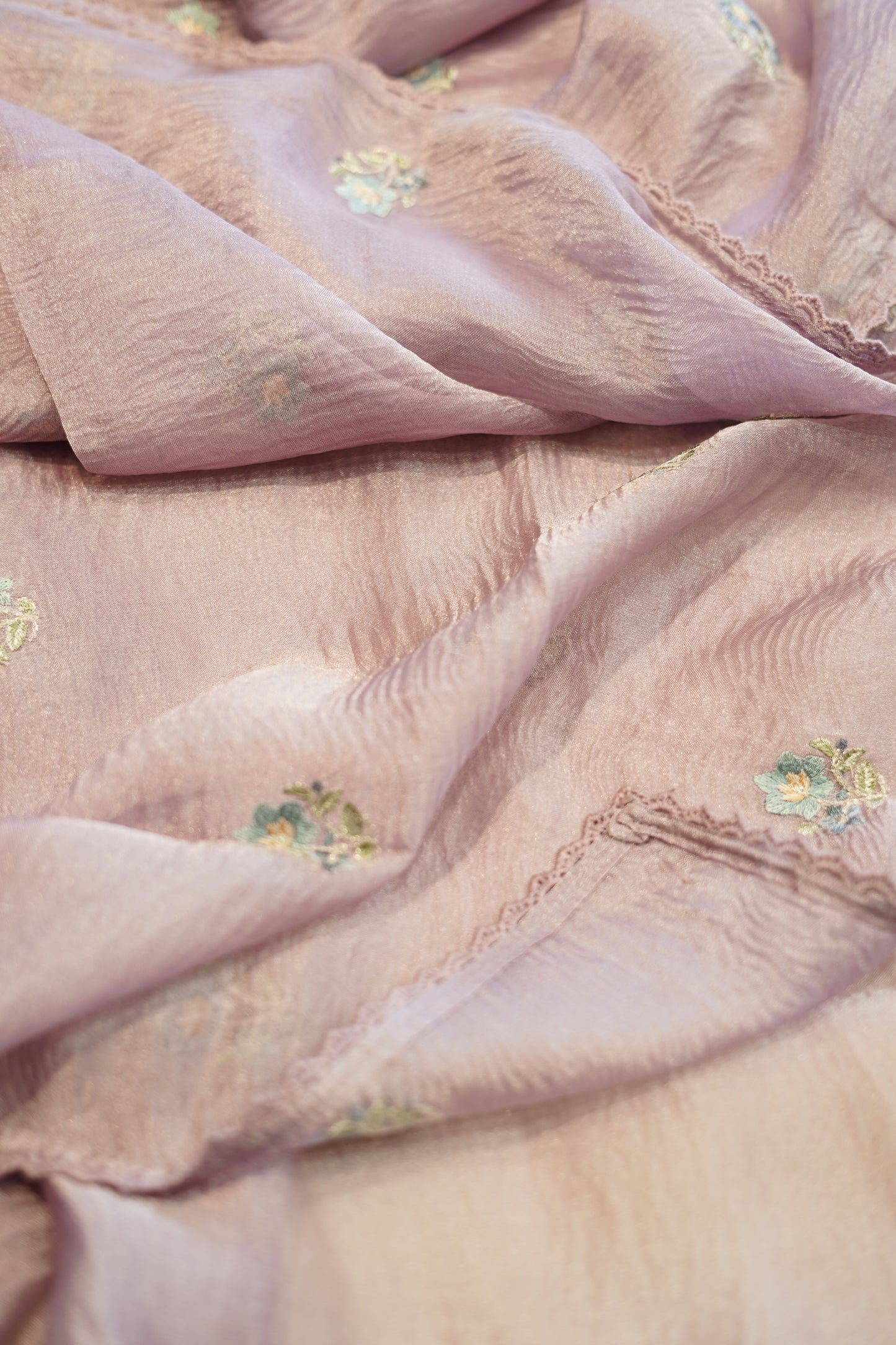 Lavender Pure Silk Organza Suit with Embroidery