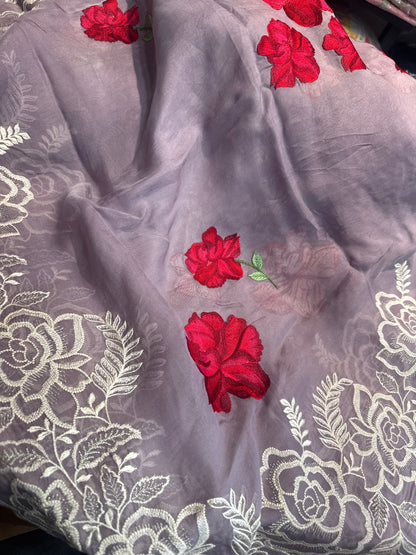 Lavender Organza Suit with Embroidery