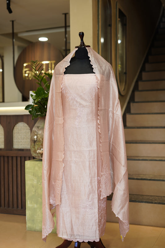 Pink Pure Tissue Embroidered Suit