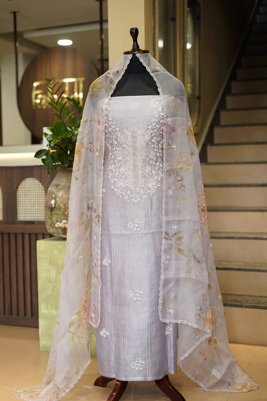 Lavender Pure Crush Tissue Suit with Handwork