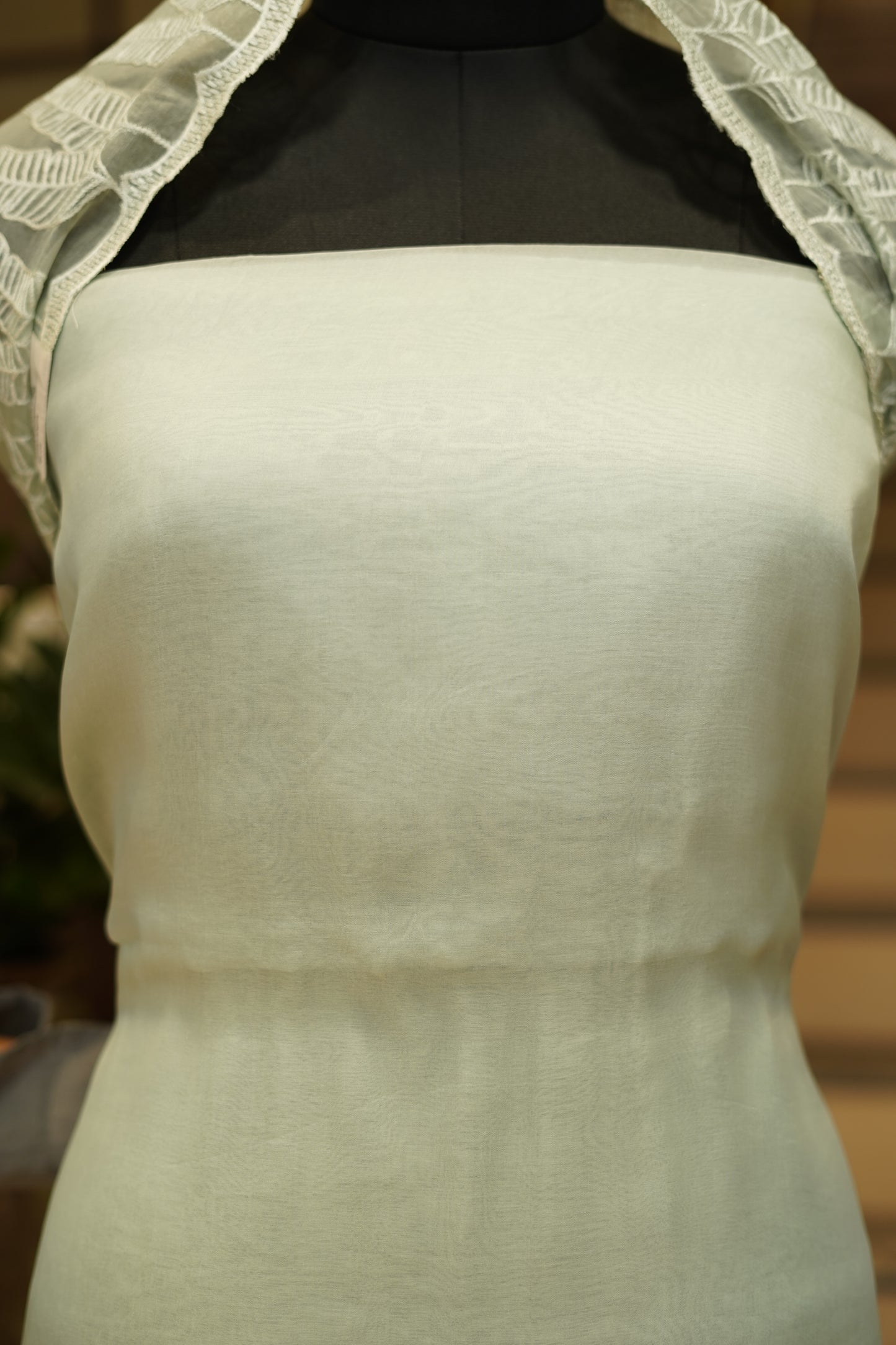 Sea Green Pure Silk Organza Suit with Embroidery