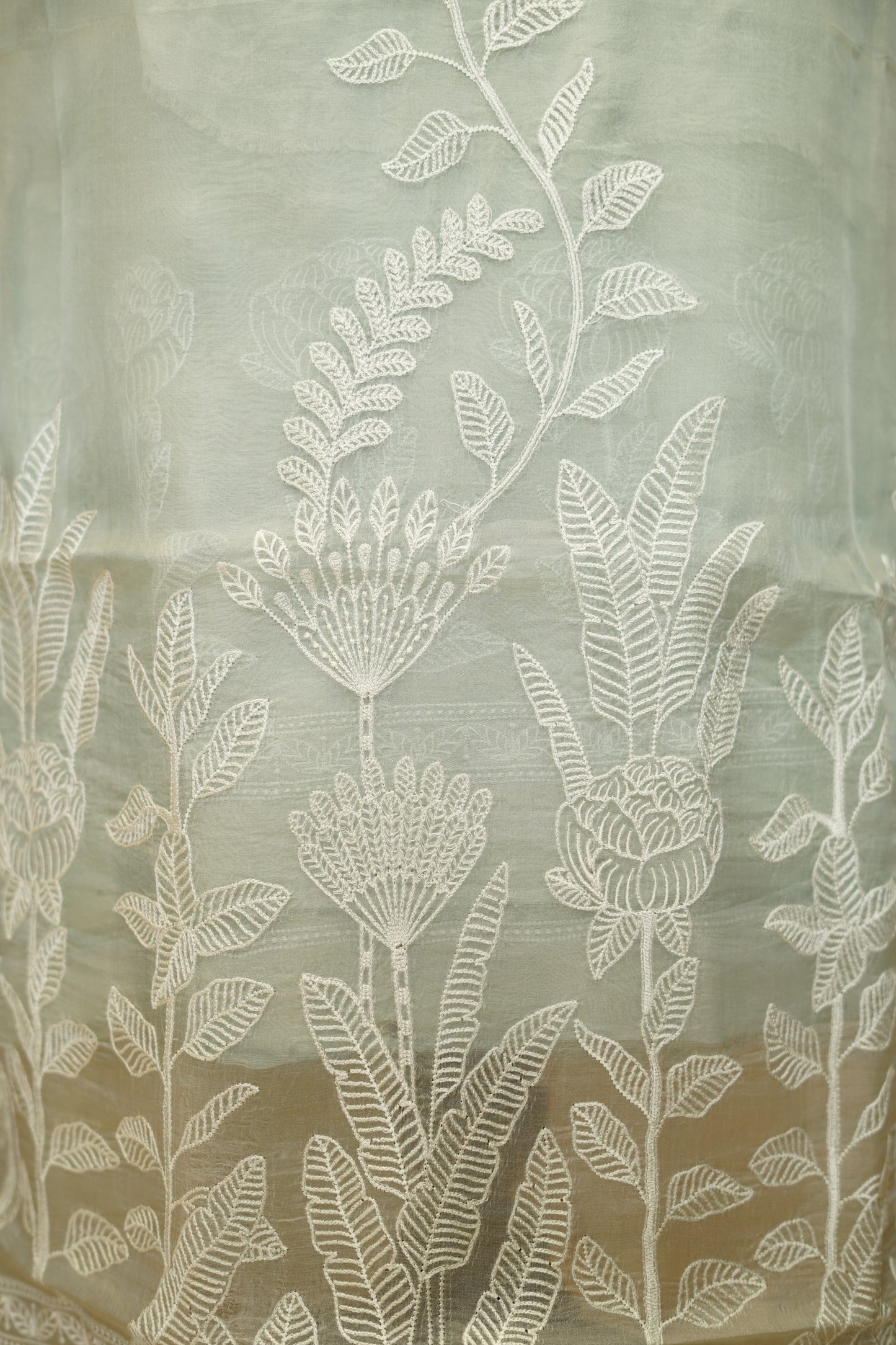 Sea Green Pure Silk Organza Suit with Embroidery