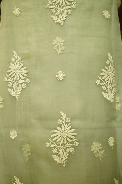 Green Pure Silk Organza Suit with Lakhnavi Work