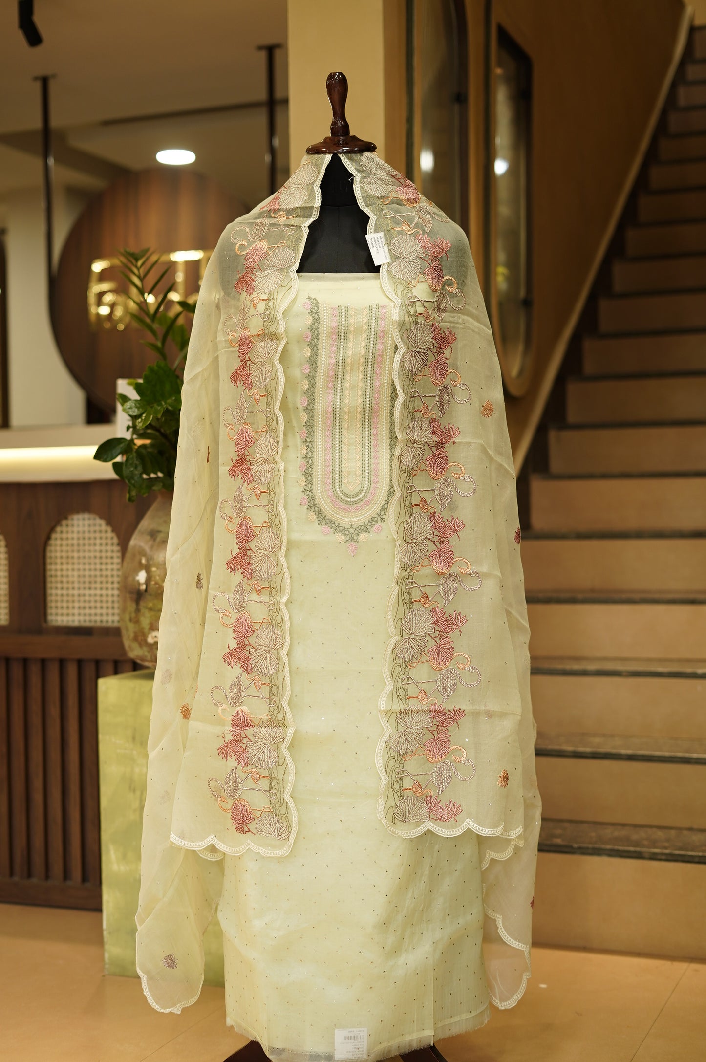 Green Pure Silk Organza Suit with Mukaish Work and Embroidery