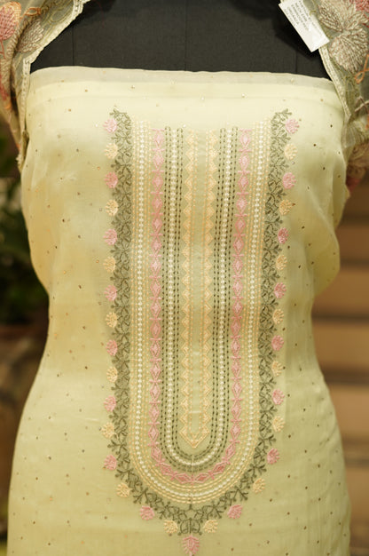 Green Pure Silk Organza Suit with Mukaish Work and Embroidery