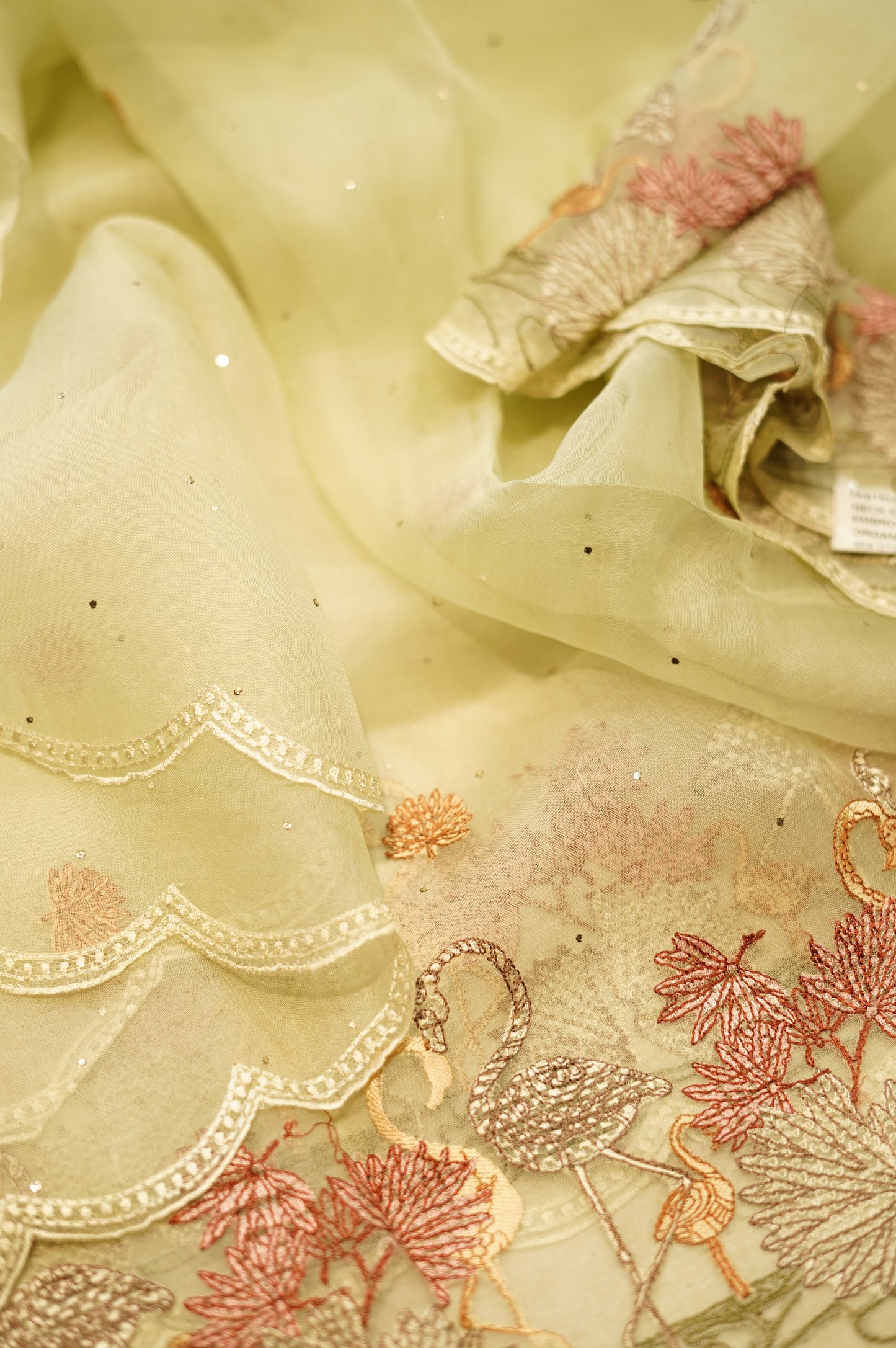 Green Pure Silk Organza Suit with Mukaish Work and Embroidery