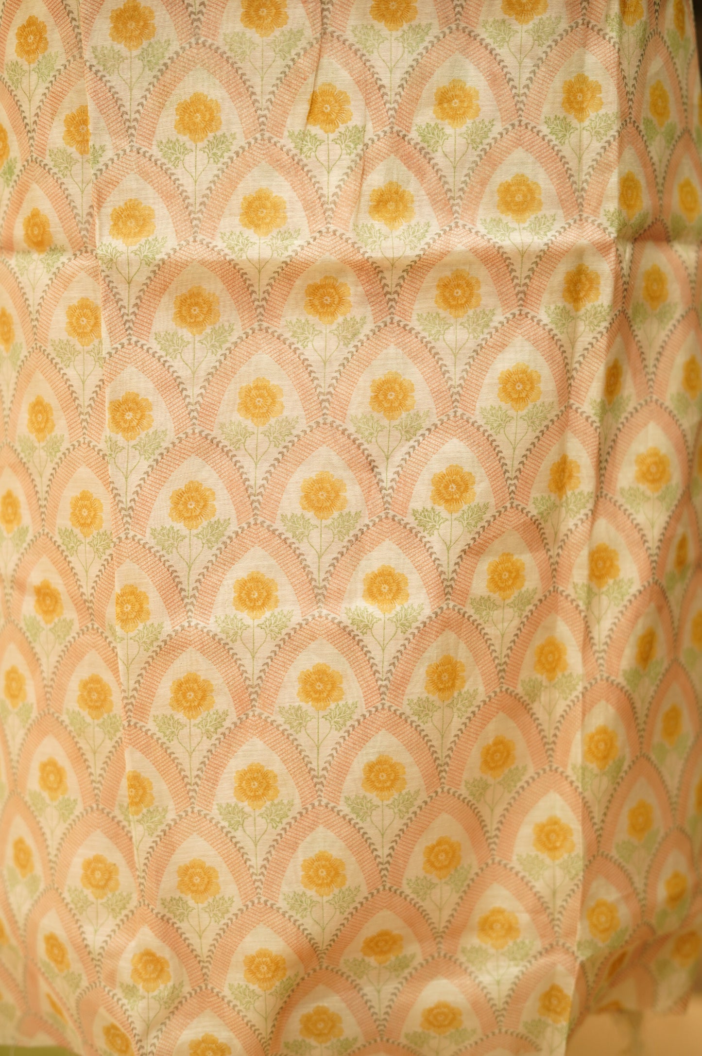 Off White Pure Mul Chanderi Block Printed Suit with Zari Embroidery