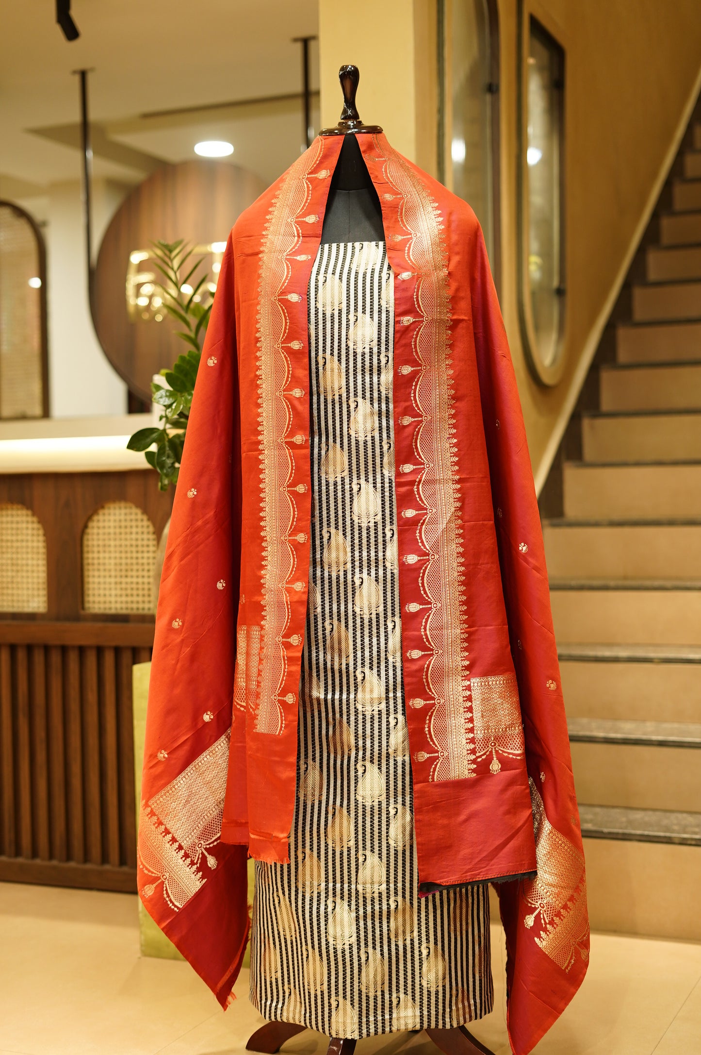 Black And White Pure Kathan Silk Banarasi Suit