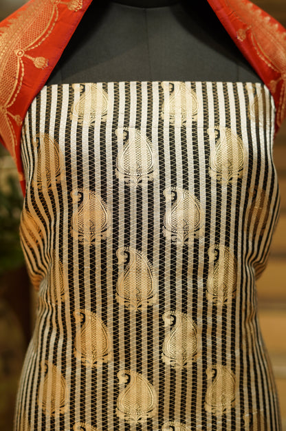 Black And White Pure Kathan Silk Banarasi Suit