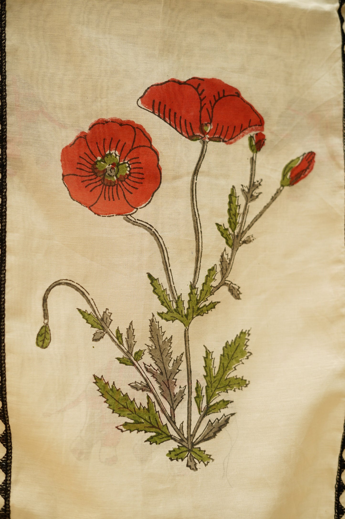 Off White Pure Mul Chanderi Block Printed Suit with Lace Work