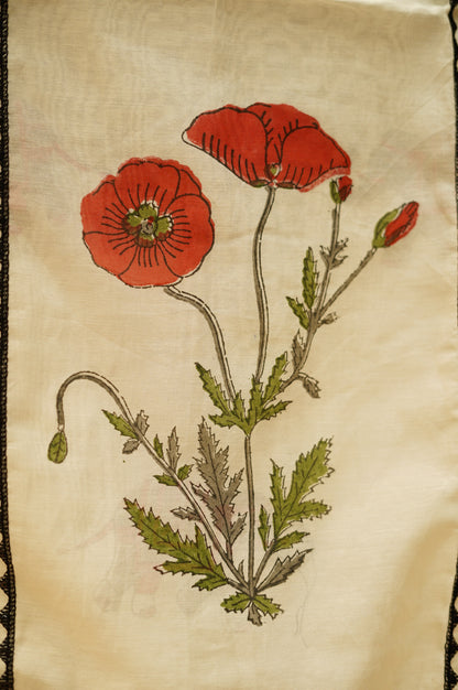 Off White Pure Mul Chanderi Block Printed Suit with Lace Work