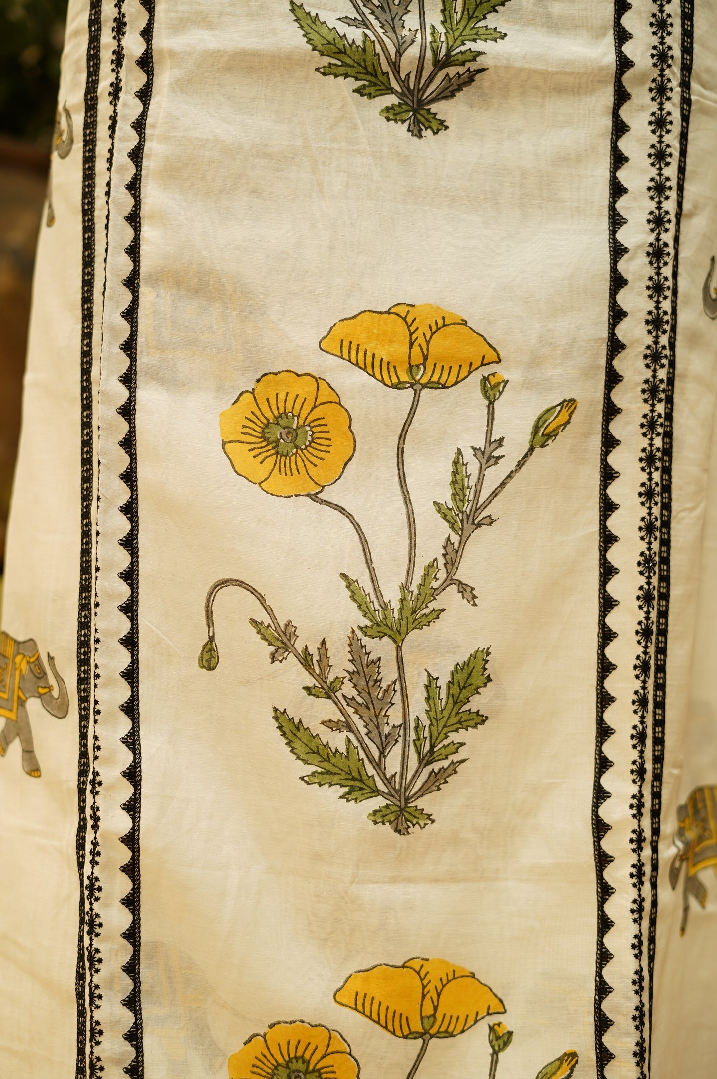 Off White Pure Mul Chanderi Block Printed Suit with Lace Work