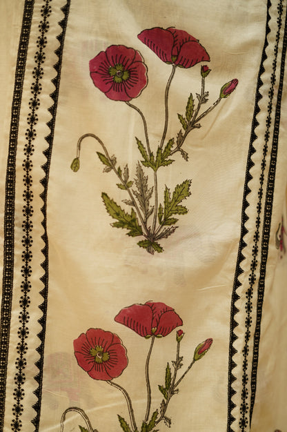 Off White Pure Mul Chanderi Block Printed Suit with Lace Work