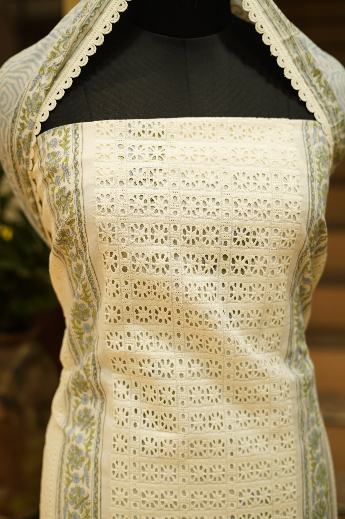 Pure Cotton Block Printed Suit with Cutwork