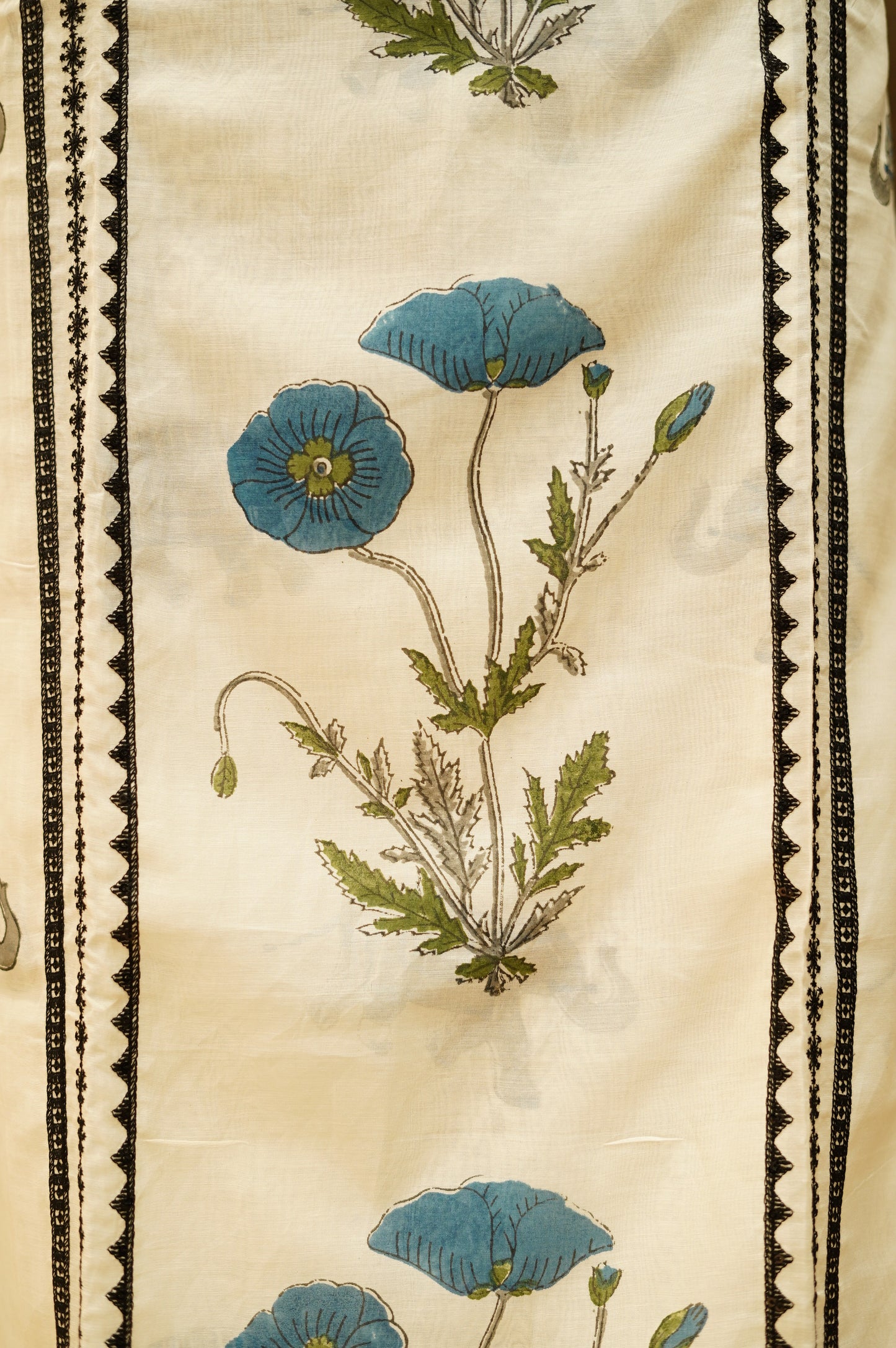 Off White Pure Mul Chanderi Block Printed Suit with Lace Work