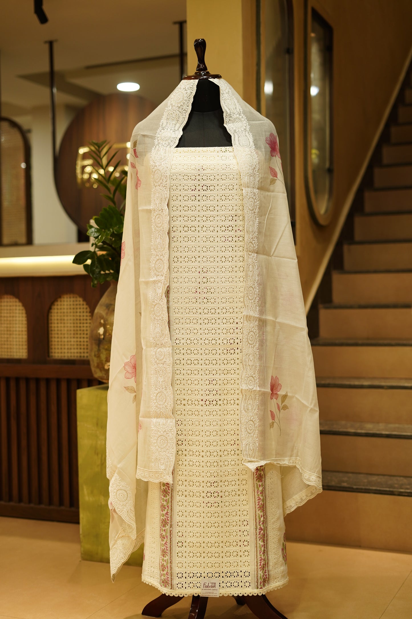 Pure Cotton Block Printed Suit with Cutwork