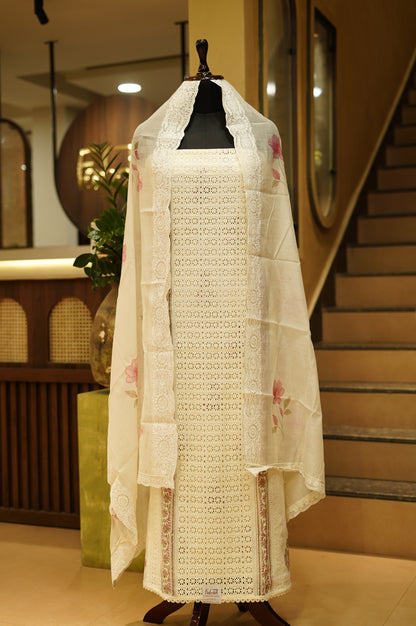 Pure Cotton Block Printed Suit with Cutwork