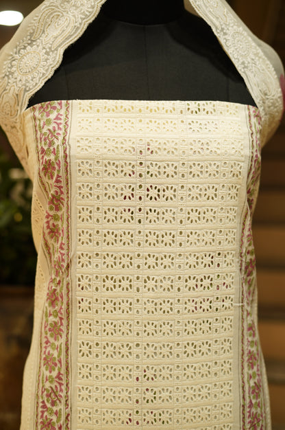 Pure Cotton Block Printed Suit with Cutwork