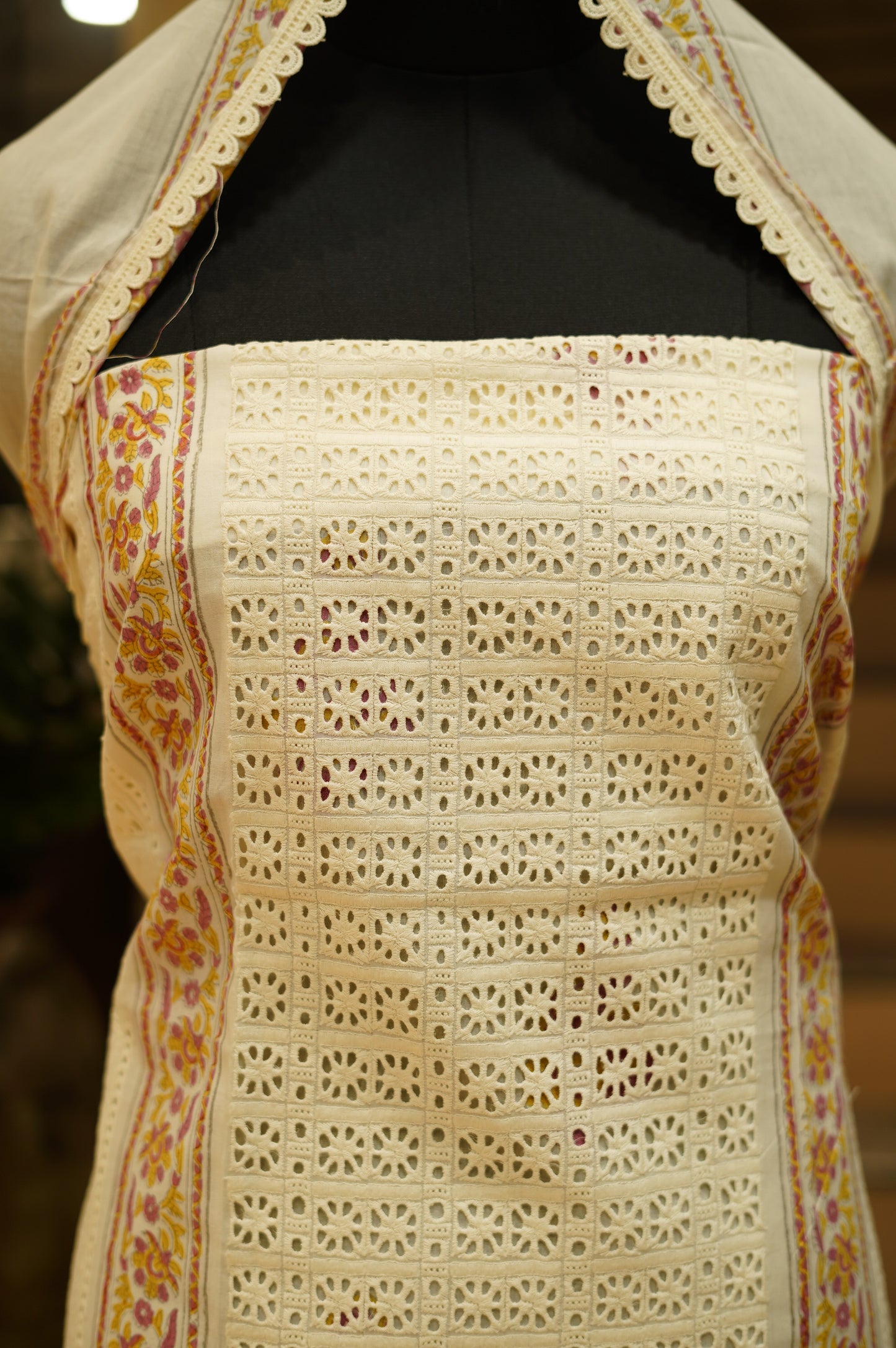Pure Cotton Block Printed Suit with Cutwork