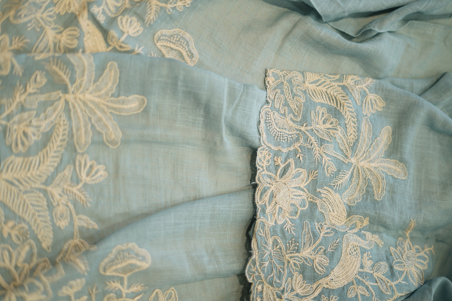 Blue Linen Suit with Coding Embroidery