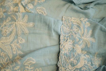 Blue Linen Suit with Coding Embroidery