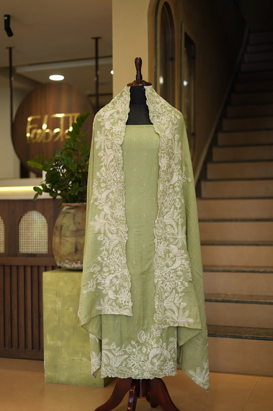 Green Linen Suit with Coding Embroidery