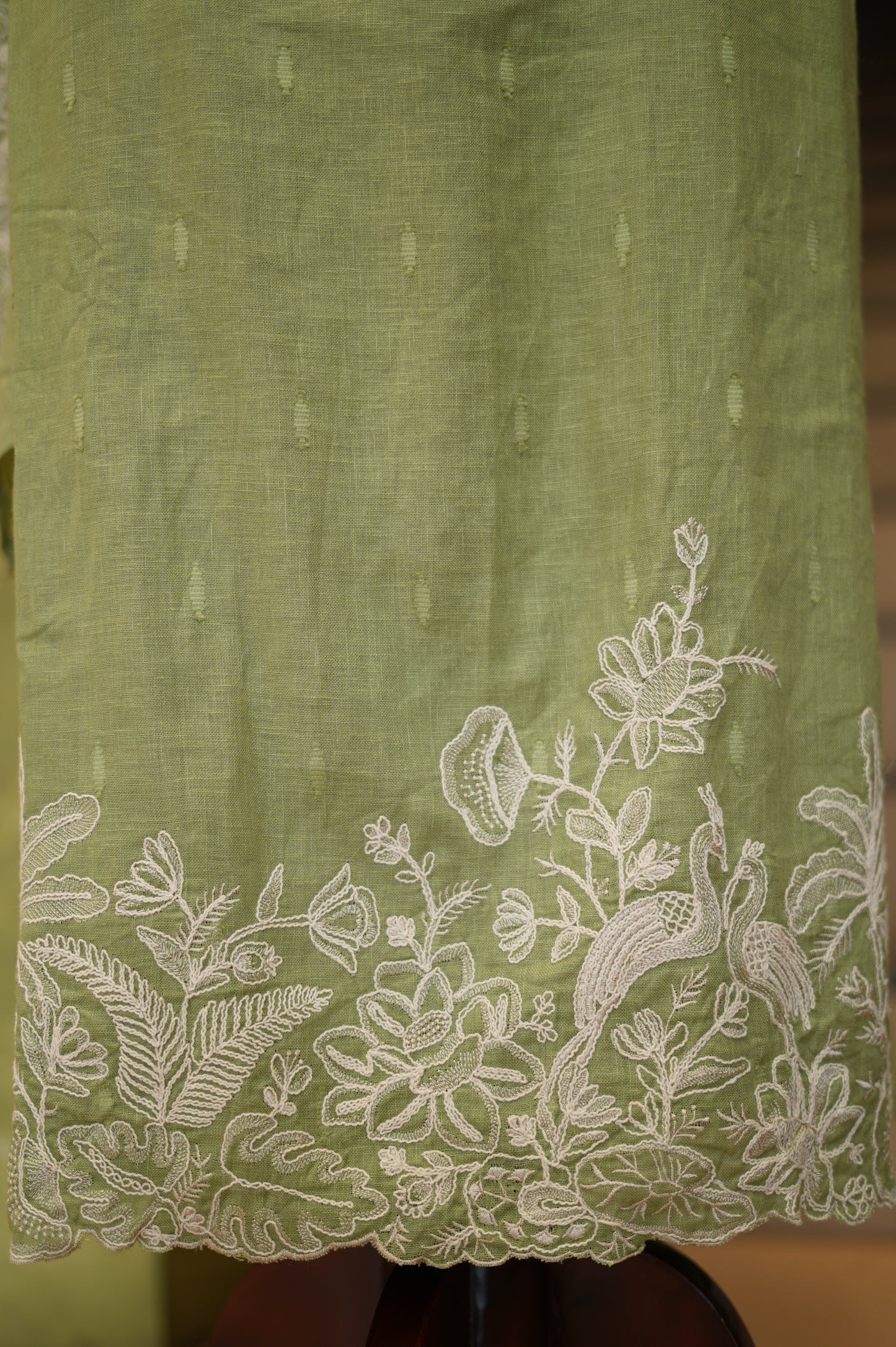 Green Linen Suit with Coding Embroidery