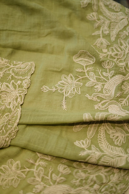 Green Linen Suit with Coding Embroidery